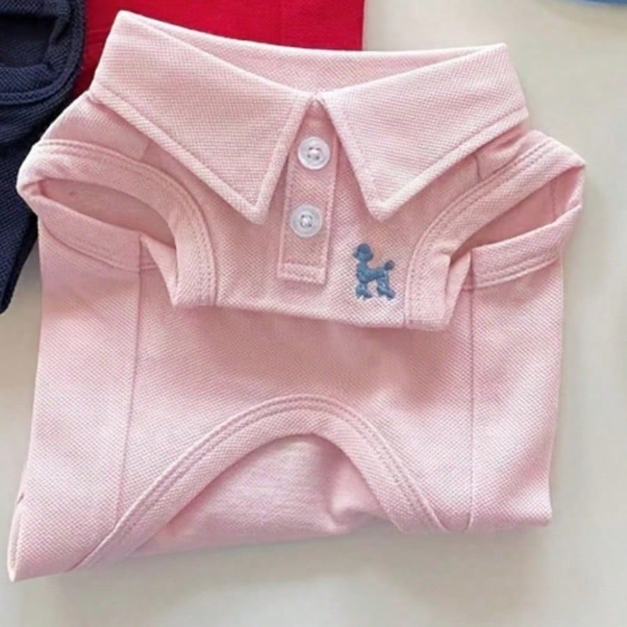 One Piece Solid Color Pet Polo Embroidered Shirt For Spring And Summer Vest