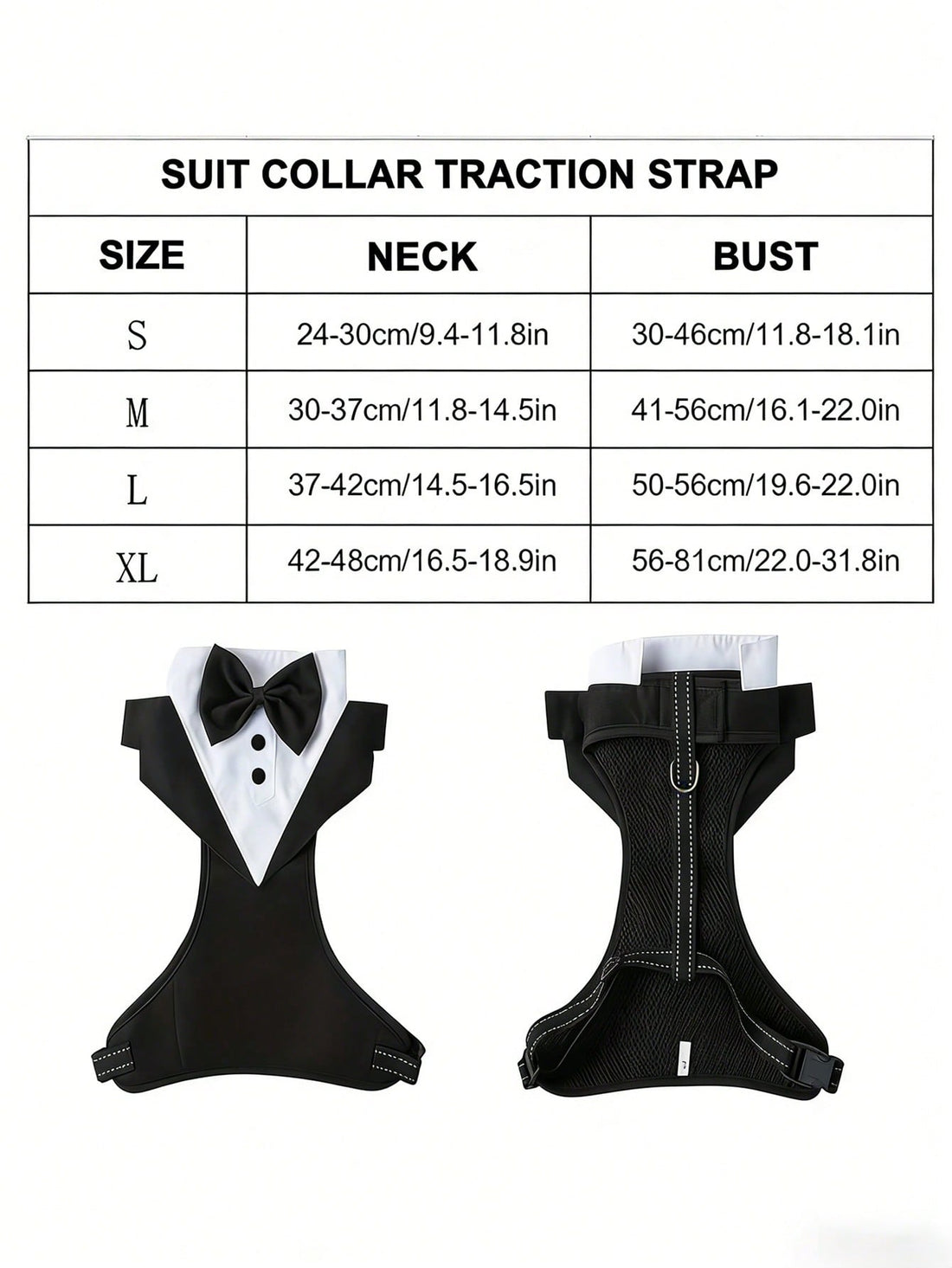 Black and white colorblock pet tuxedo harness vest with bow tie for small and medium dogs or cats, formal polyester vest for weddings and birthdays