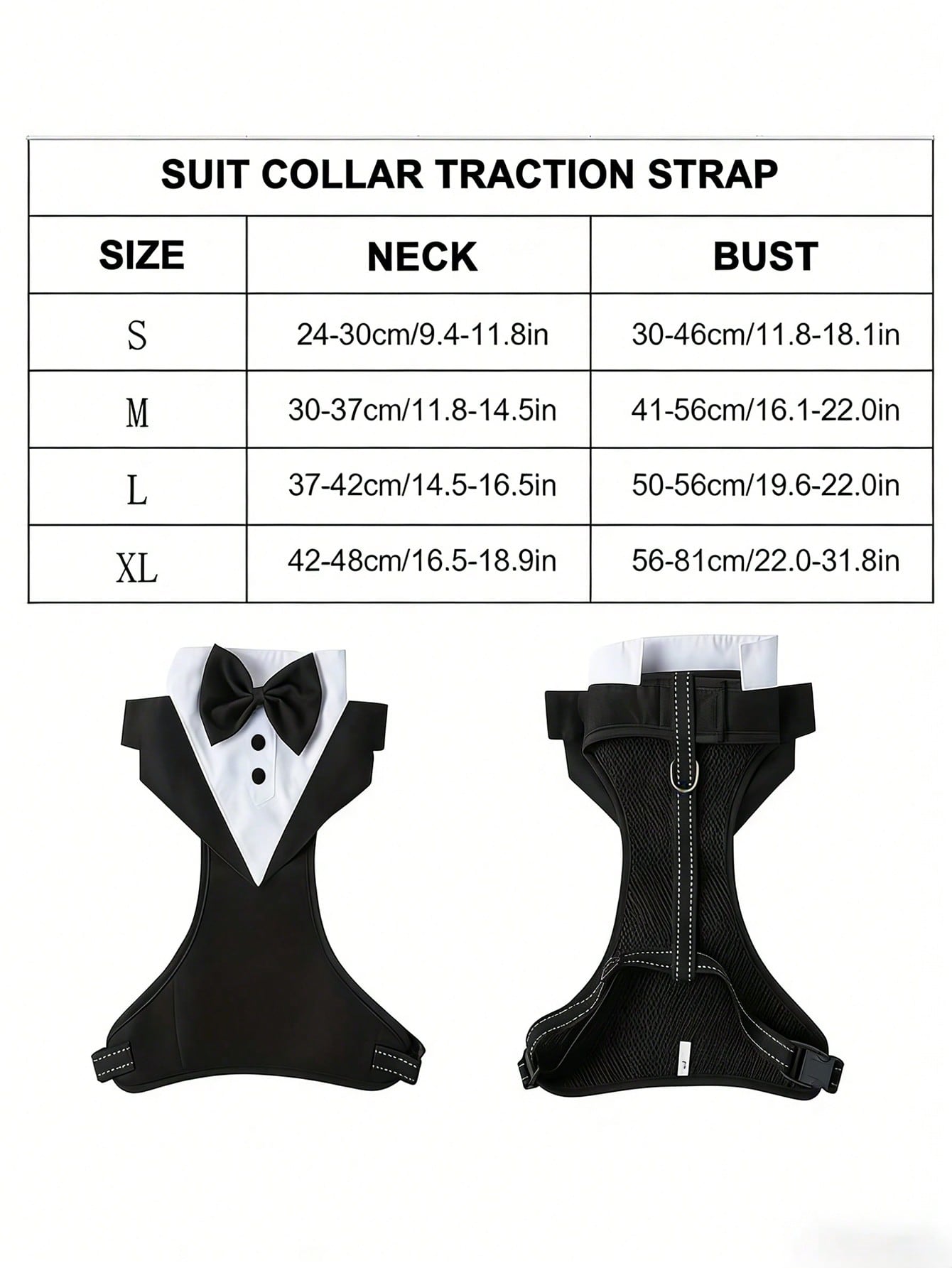 Black and white colorblock pet tuxedo harness vest with bow tie for small and medium dogs or cats, formal polyester vest for weddings and birthdays