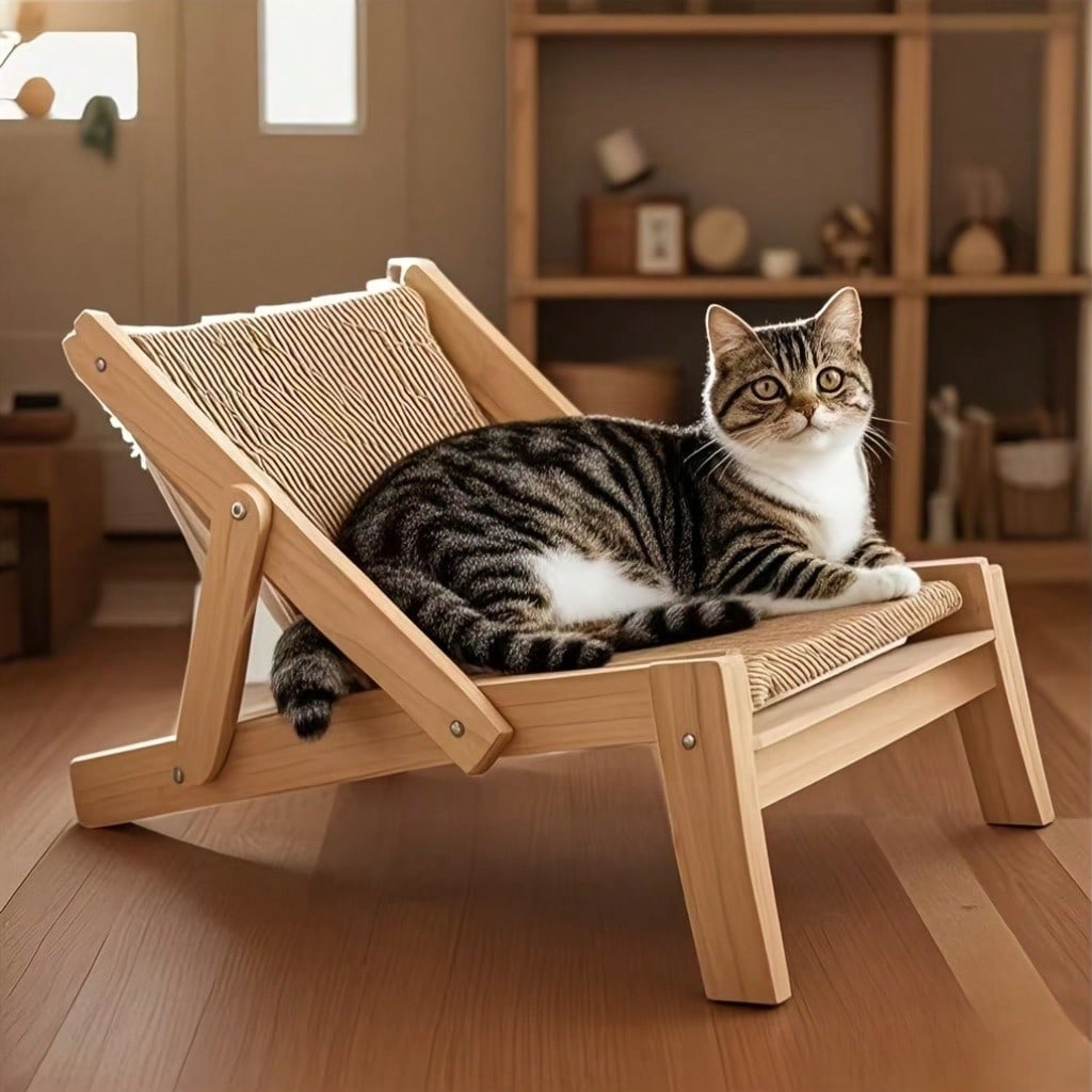 Sisal cat scratch board and rocking bed lounge chair hammock with linen material for cats and dogs.