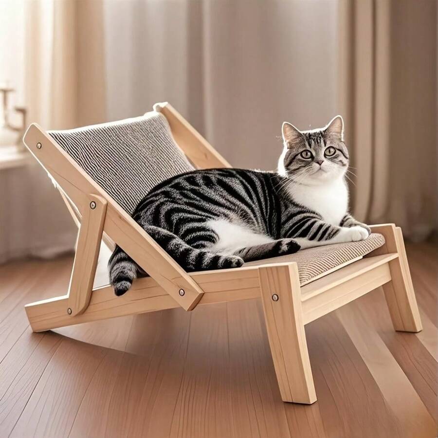 Sisal cat scratch board and rocking bed lounge chair hammock with linen material for cats and dogs.