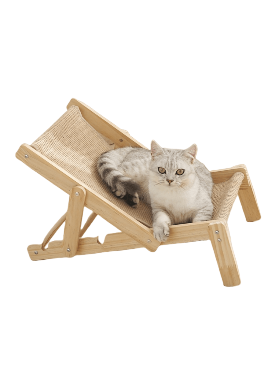Sisal cat scratch board and rocking bed lounge chair hammock with linen material for cats and dogs.