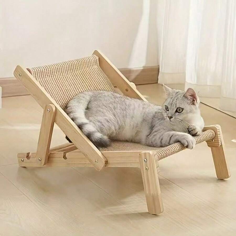 Sisal cat scratch board and rocking bed lounge chair hammock with linen material for cats and dogs.
