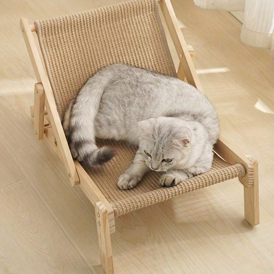 Sisal cat scratch board and rocking bed lounge chair hammock with linen material for cats and dogs.