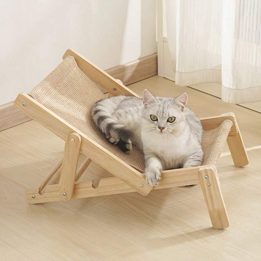 Sisal cat scratch board and rocking bed lounge chair hammock with linen material for cats and dogs.