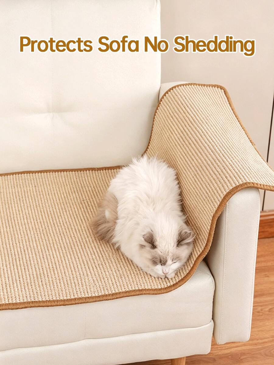 Multicolor sisal cat scratcher mat and scratch-resistant pad designed for cats to protect wall and couch furniture.