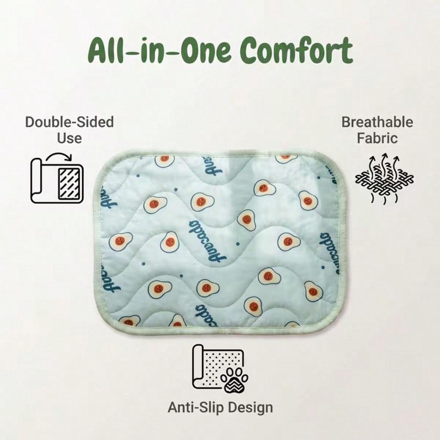 1pc Cute Fruit Pattern Pet Cooling Mat, Summer Ice Silk Breathable Anti-Slip Washable Pet Bed Mat, Essential For Small Animals Cats Dogs Rabbits, Indoor Outdoor Cage Liner