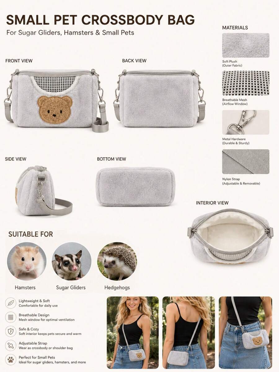 Multicolor hamster outdoor sling bag made of 100% polyester, designed as a warm portable carrier for small pets.