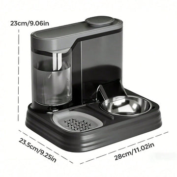 Black pet drinking fountain featuring an integrated water bowl, transparent window, and ergonomic handle for dogs and cats.
