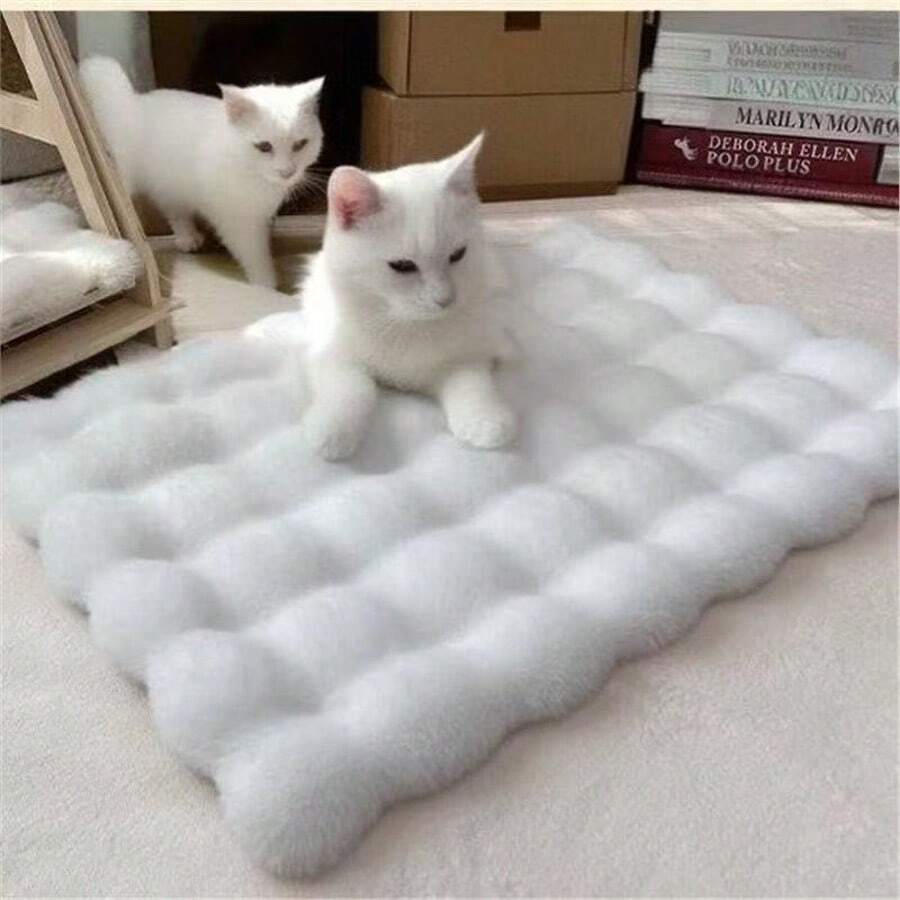 Multicolor plush pet bed mat with cartoon pattern for dogs and cats
