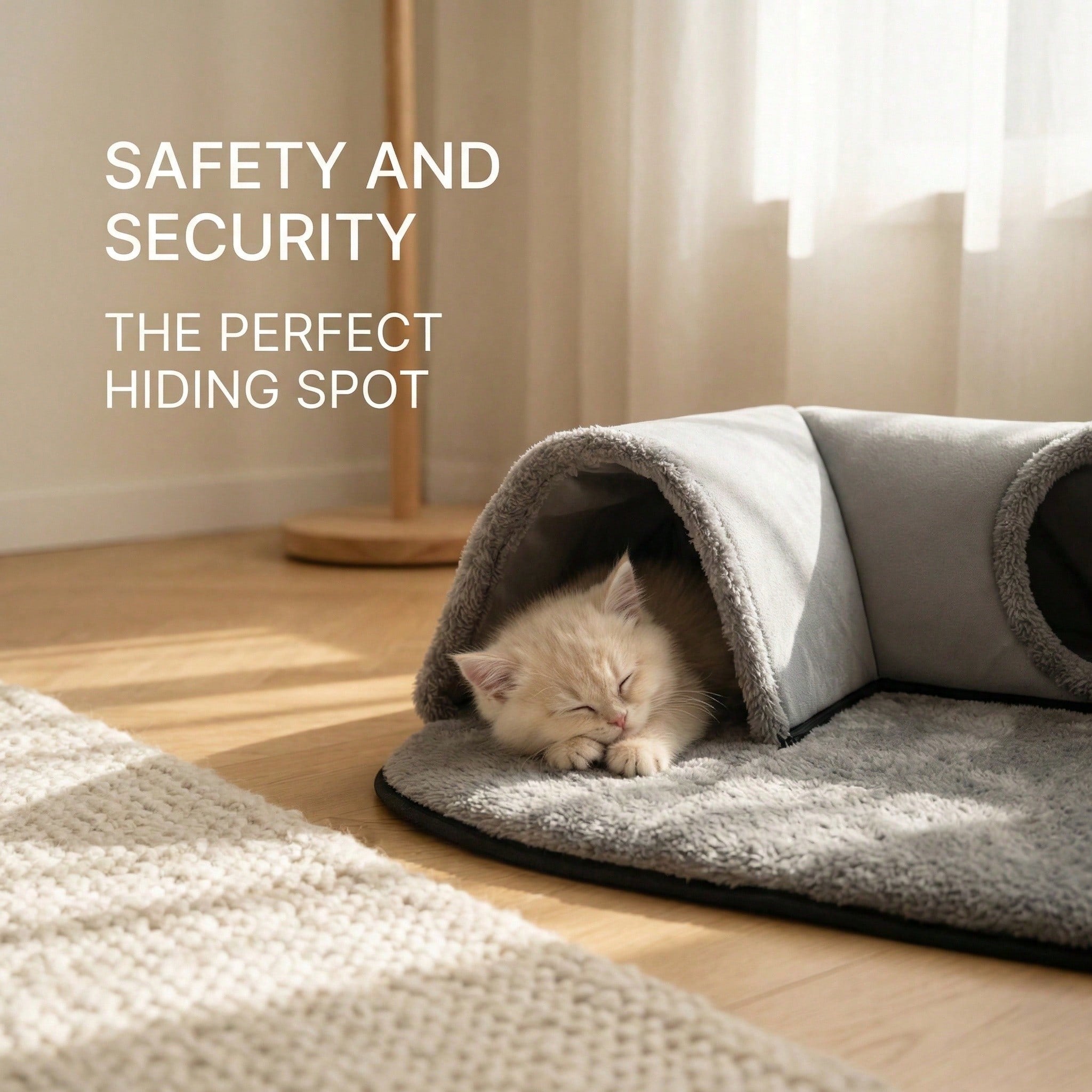 2-In-1 Cat Tunnel Bed With Plush Cushion, Multi-Size Optional, Soft Warm Hideaway With Interactive Toy, Cozy Cat Play & Rest Cave For Indoor Cats