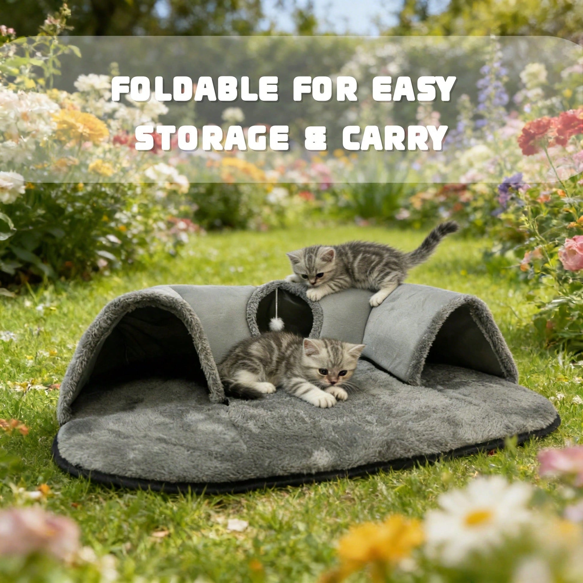 2-In-1 Cat Tunnel Bed With Plush Cushion, Multi-Size Optional, Soft Warm Hideaway With Interactive Toy, Cozy Cat Play & Rest Cave For Indoor Cats