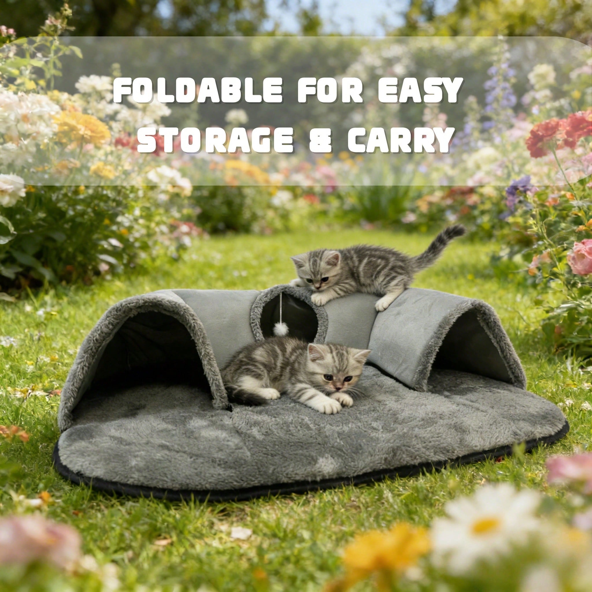 2-In-1 Cat Tunnel Bed With Plush Cushion, Multi-Size Optional, Soft Warm Hideaway With Interactive Toy, Cozy Cat Play & Rest Cave For Indoor Cats