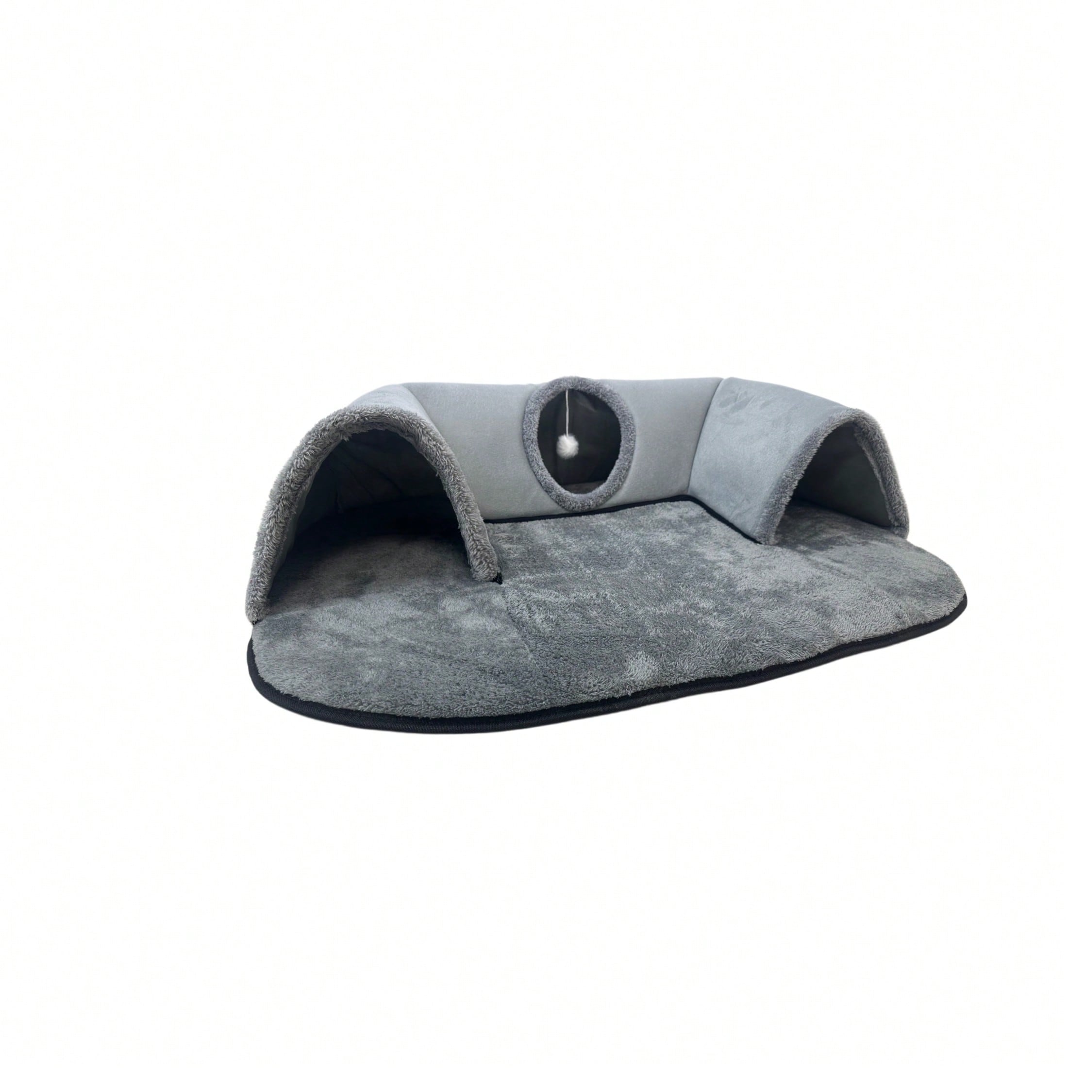 2-In-1 Cat Tunnel Bed With Plush Cushion, Multi-Size Optional, Soft Warm Hideaway With Interactive Toy, Cozy Cat Play & Rest Cave For Indoor Cats