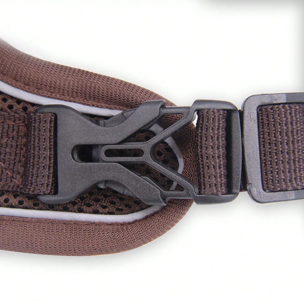 Coffee brown reflective pet harness and leash set with adjustable anti-escape chest strap for cats and small dogs