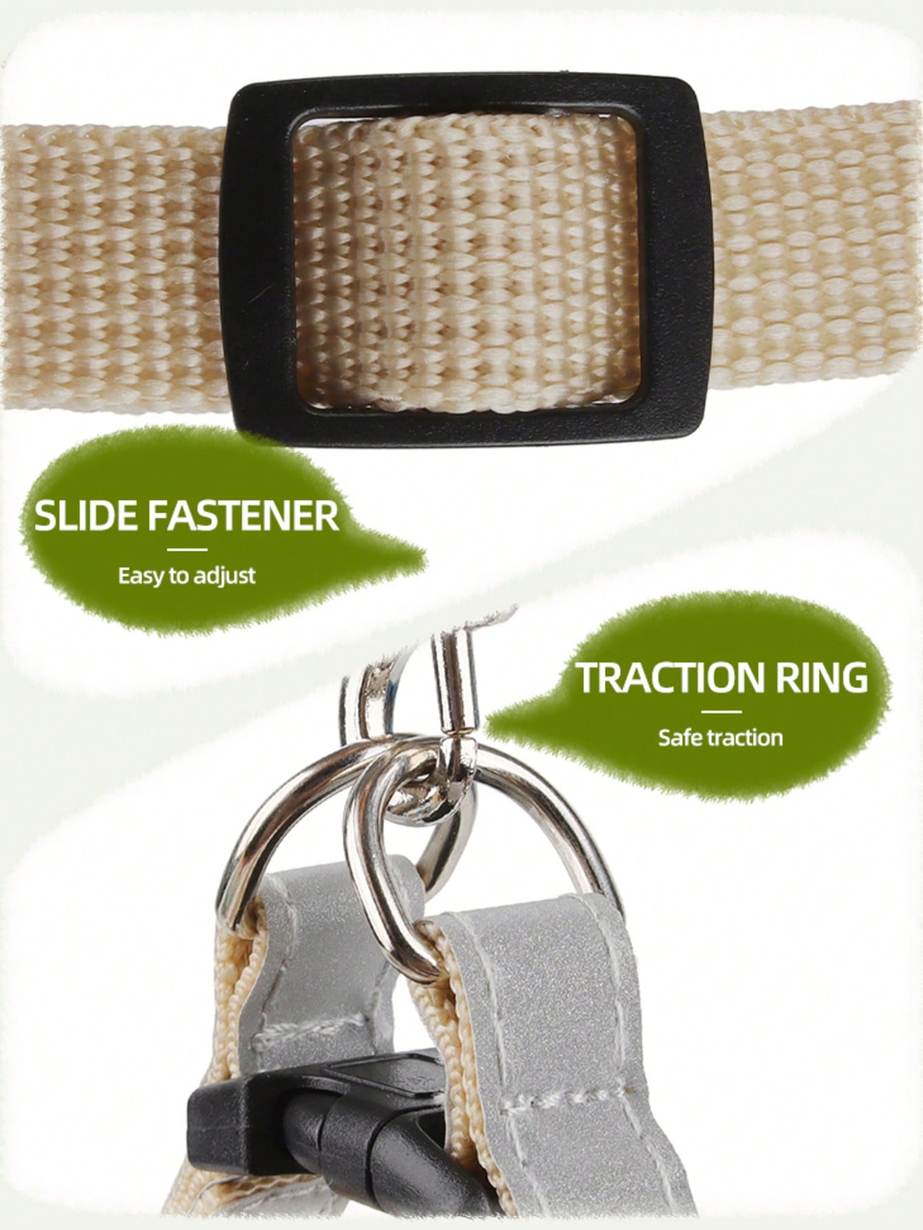 Beige polyester dog harness and leash set with adjustable reflective design for small dogs, suitable for outdoor walking in all seasons.