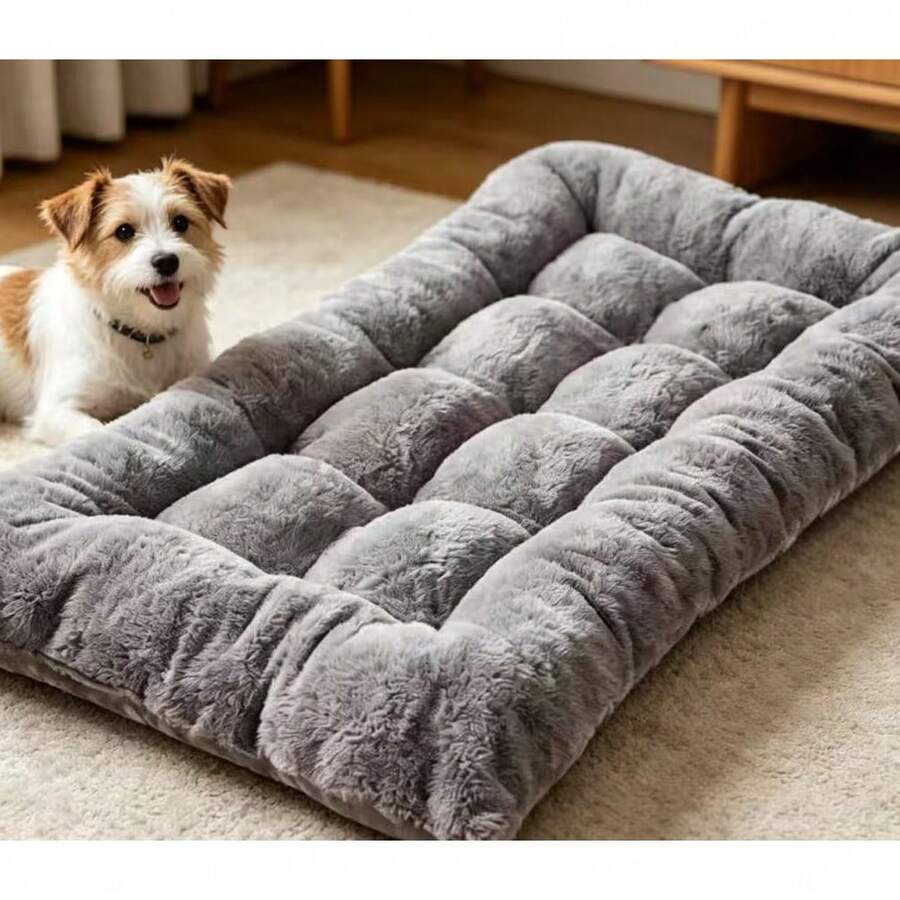 Grey XL dog sleeping pad made of polyester with a non-slip bottom and washable cover.