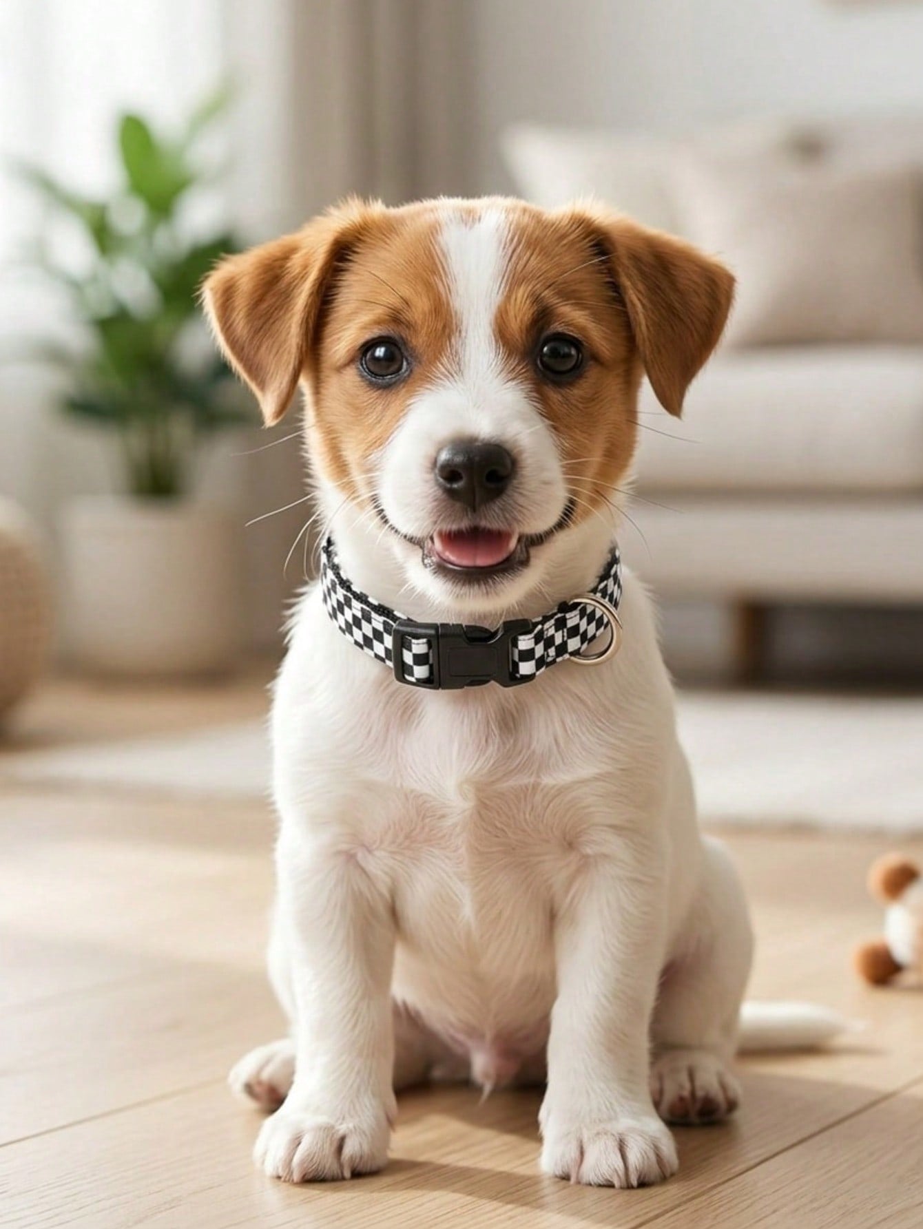 Black and white plaid polyester pet collar with geometric multicolor pattern for small and medium cats and dogs