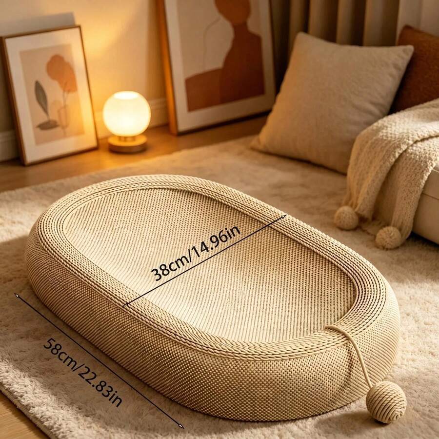 Plain oval cat scratching board bed with sisal rope mat for indoor cats