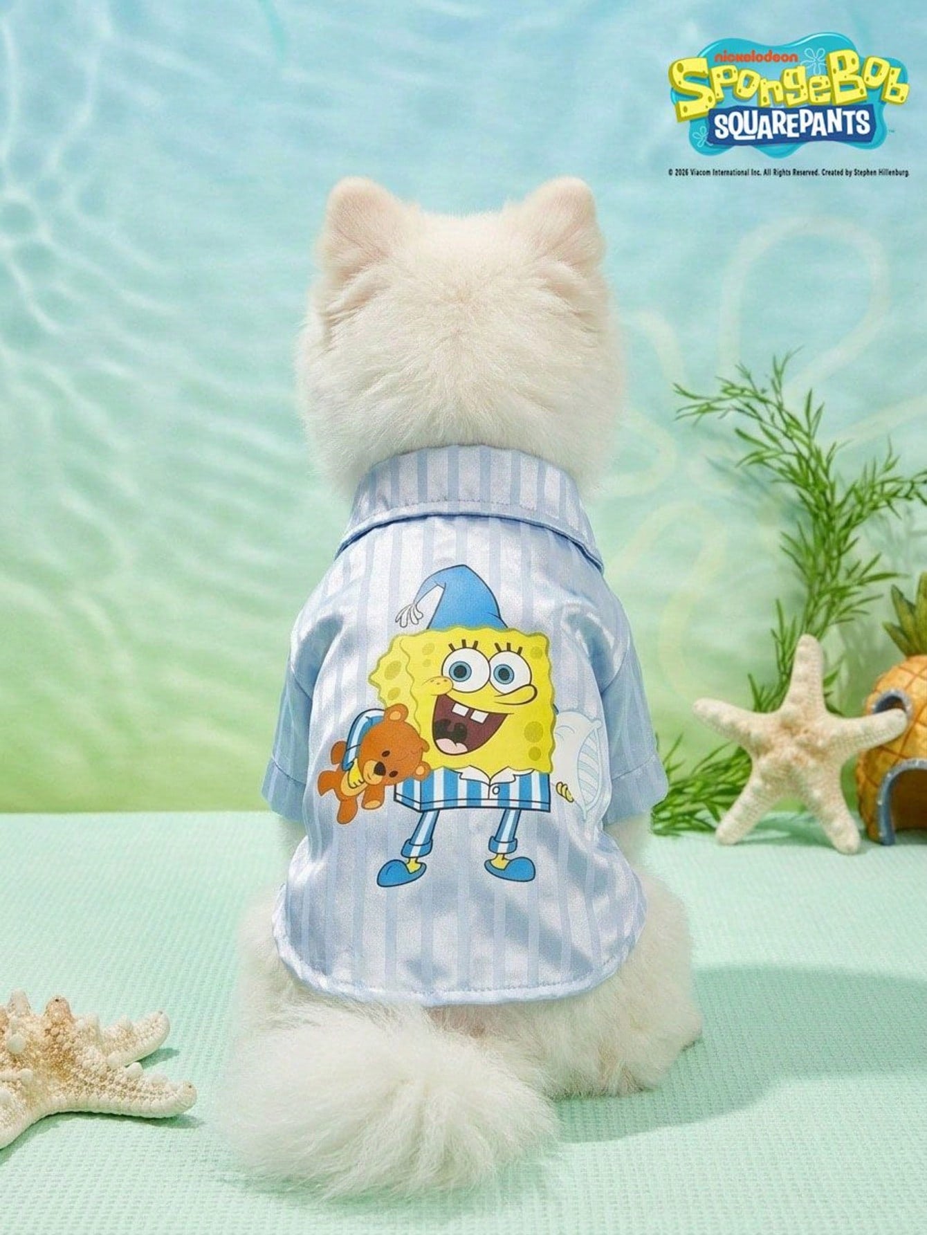SpongeBob SquarePants | 1pc Pet Clothes, Cute Printed Pajamas In Blue, Cat/Dog Universal Comfortable Home Wear Two-Legged Clothes