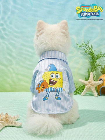 SpongeBob SquarePants | 1pc Pet Clothes, Cute Printed Pajamas In Blue, Cat/Dog Universal Comfortable Home Wear Two-Legged Clothes
