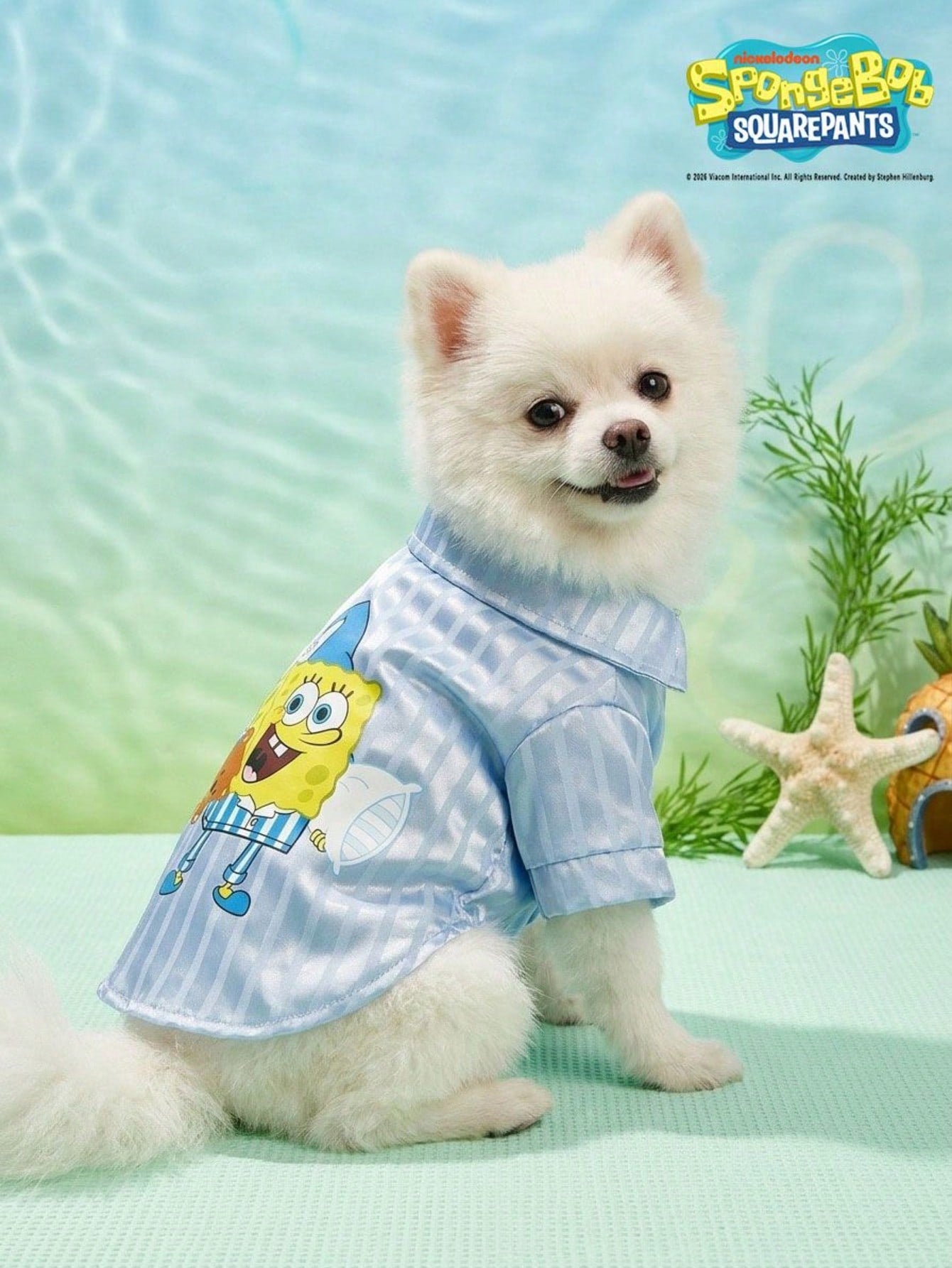 SpongeBob SquarePants | 1pc Pet Clothes, Cute Printed Pajamas In Blue, Cat/Dog Universal Comfortable Home Wear Two-Legged Clothes