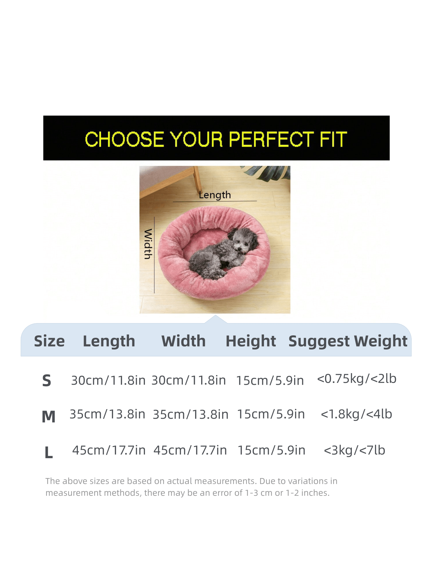 Pink round plush pet bed made of soft short plush material for small and medium cats and dogs.