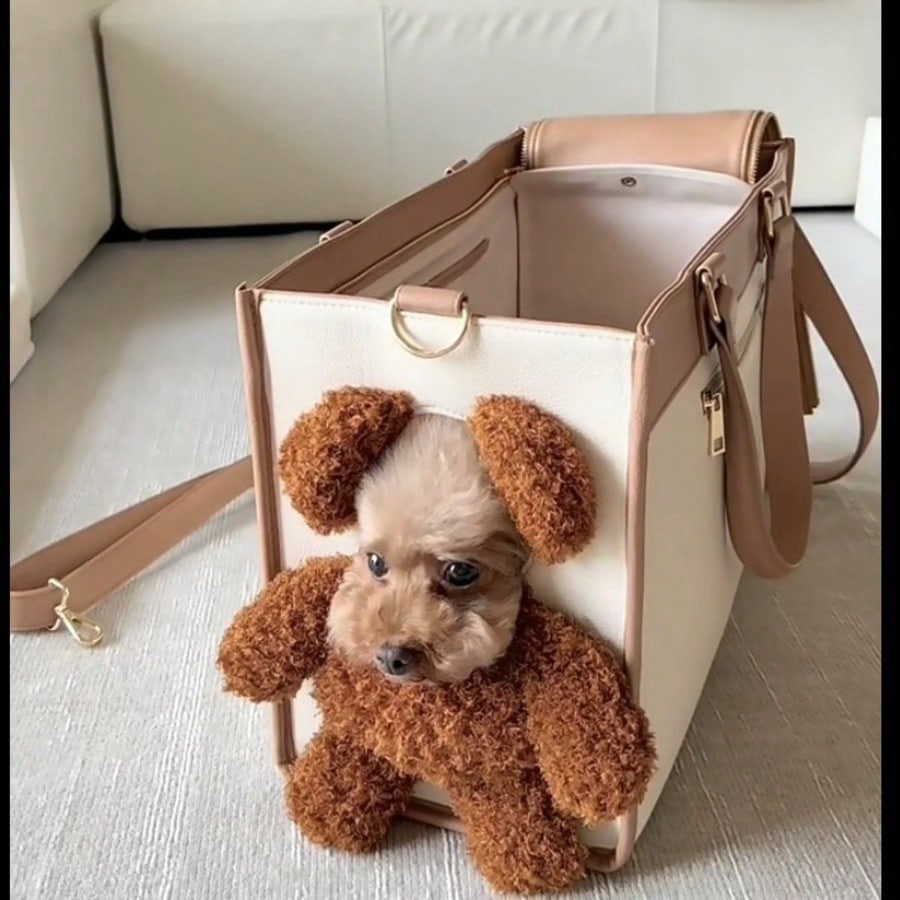 LocalCute Outdoor Bag With Large Capacity, Can Be Peeked Out, Plush Bear And Cat Bag, Shoulder Bag, Small Dog Tote Bag, Pet Bag.