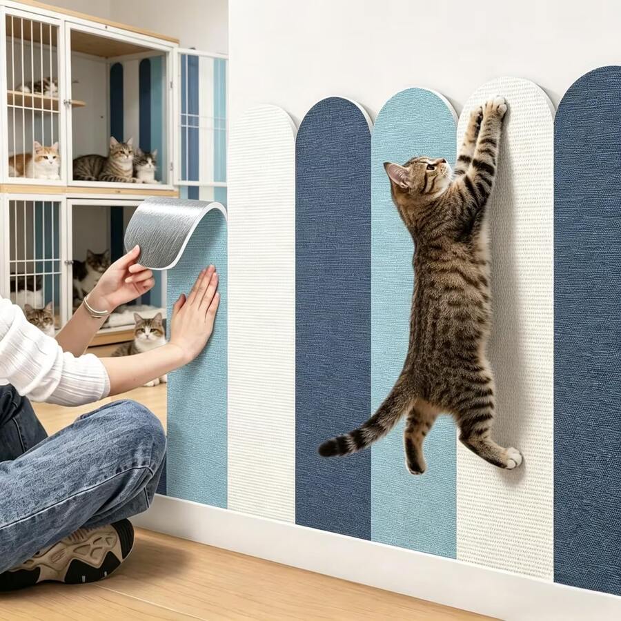 Self-adhesive plain polyester cat scratch guard pad designed for wall and sofa furniture protection against cat scratching.