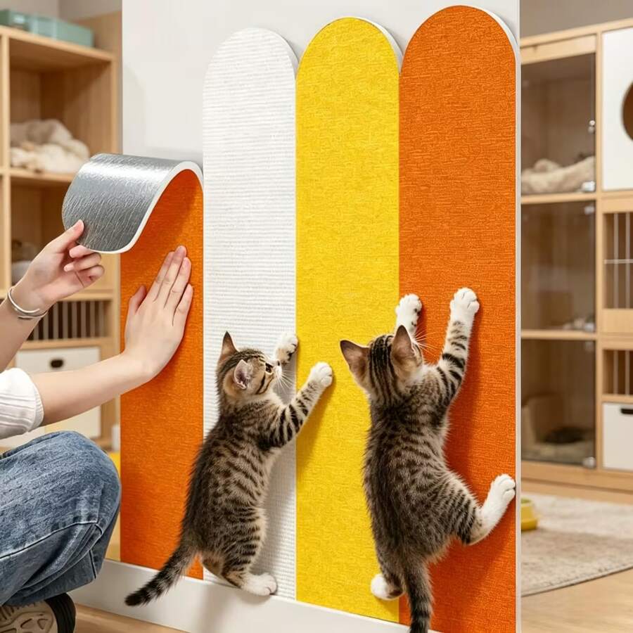 Self-adhesive plain polyester cat scratch guard pad designed for wall and sofa furniture protection against cat scratching.