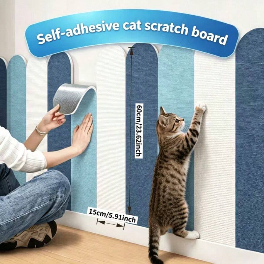 Self-adhesive plain polyester cat scratch guard pad designed for wall and sofa furniture protection against cat scratching.