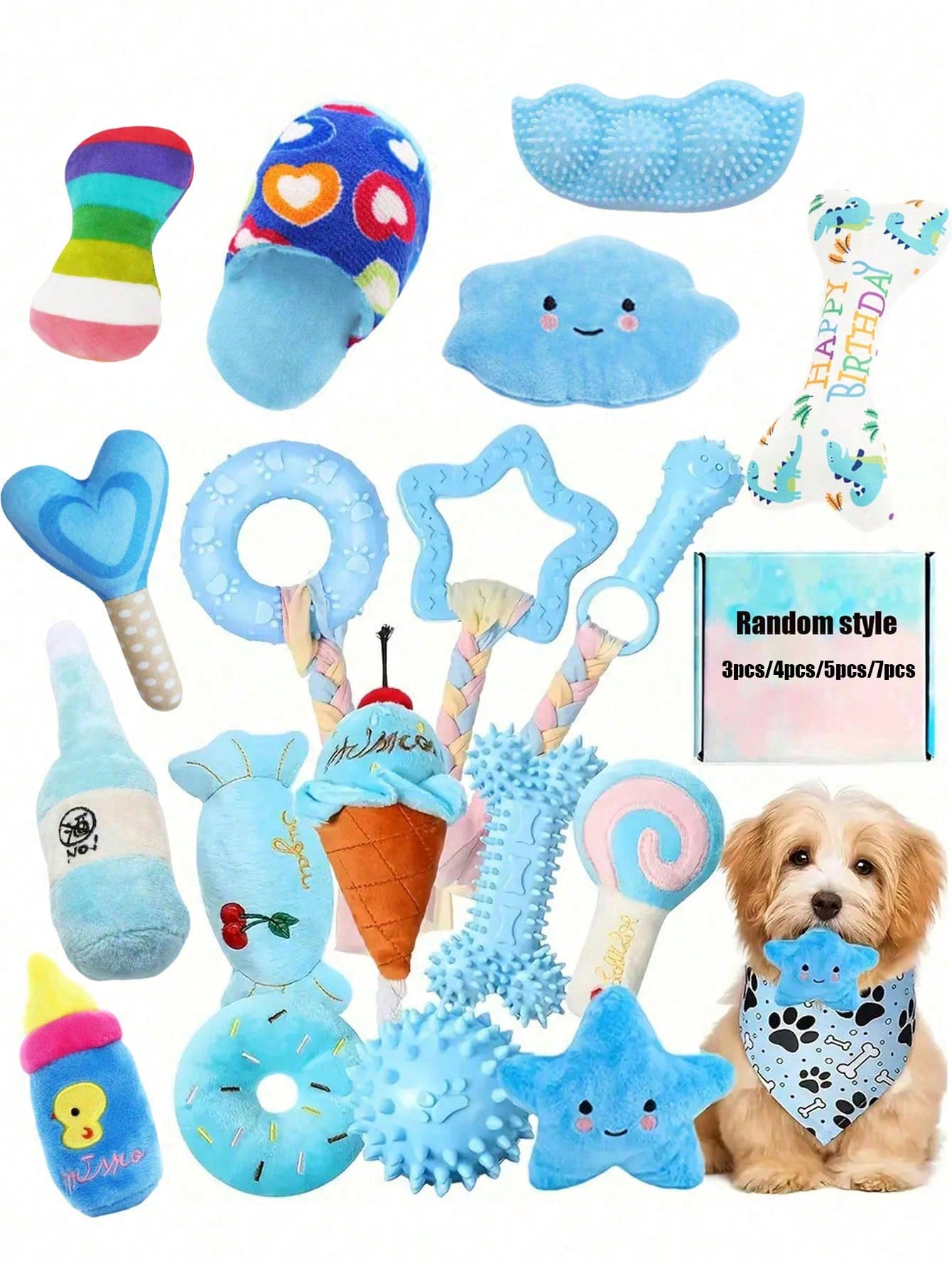 1pc/2pcs/3pcs/4pcs/5pcs/7pcs Pet Chew Toy Set, Dog Toy Set, Teething Toy Set Suitable For Small To Medium Dogs, Durable TPR And Squeaky Chew Toy Series, Interactive Toys, Dog Health Training Toy Kit