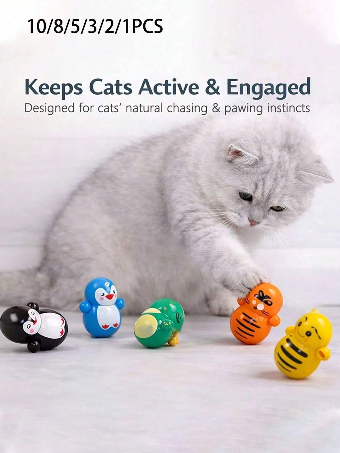 10/8/5/3/2/1pcs Durable Plastic Cat Rolling Toys, Battery-Free Interactive Cat Toys, Suitable For Multiple Cats Entertainment, Provides Excellent Play Experience. Cat Daily Self-Entertainment Toys, No Battery Required
