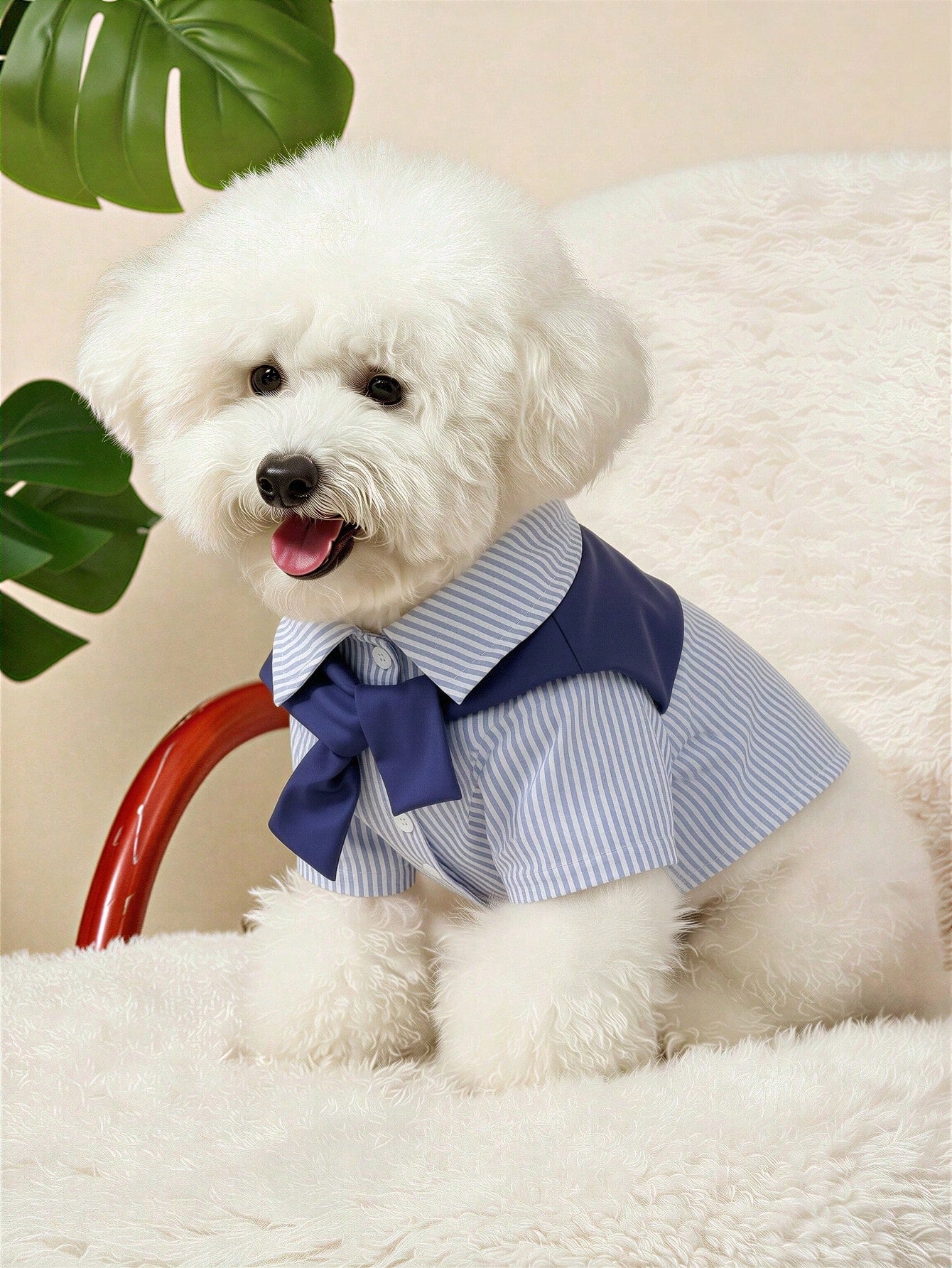 Striped Pet Shirt With Detachable Solid Color Scarf For Cats And Dogs, Soft Breathable Clothing For Daily Wear