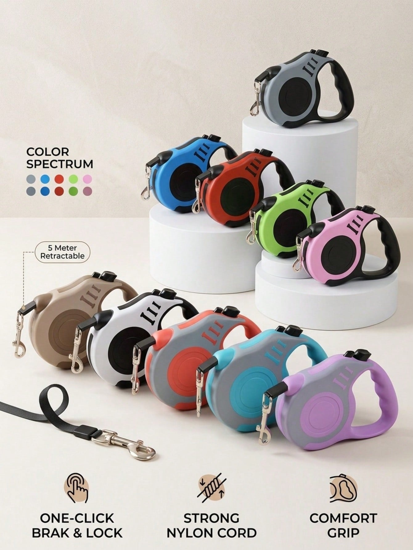 Multicolor bone-shaped retractable pet leash made from ABS for cats and dogs
