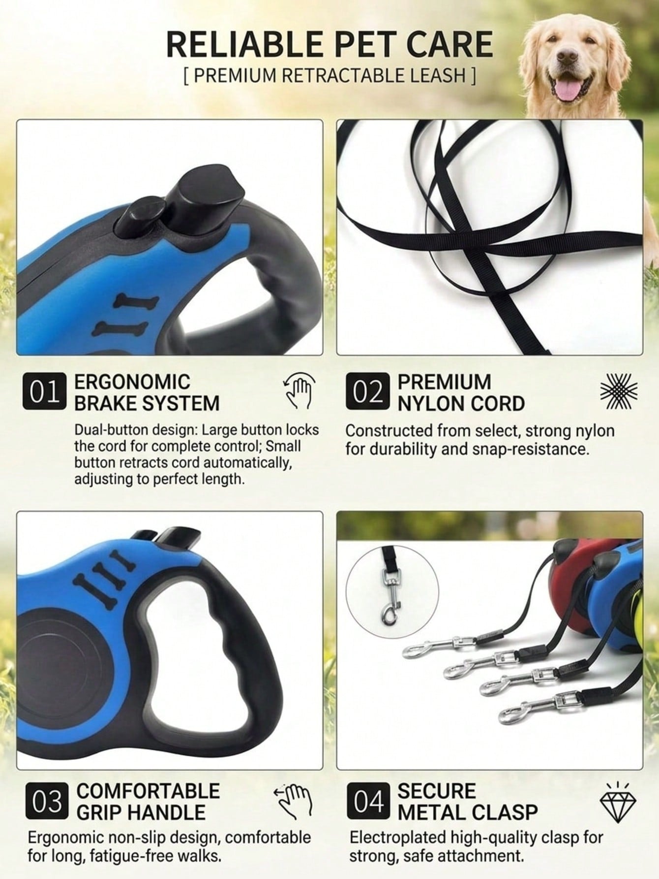 Multicolor bone-shaped retractable pet leash made from ABS for cats and dogs