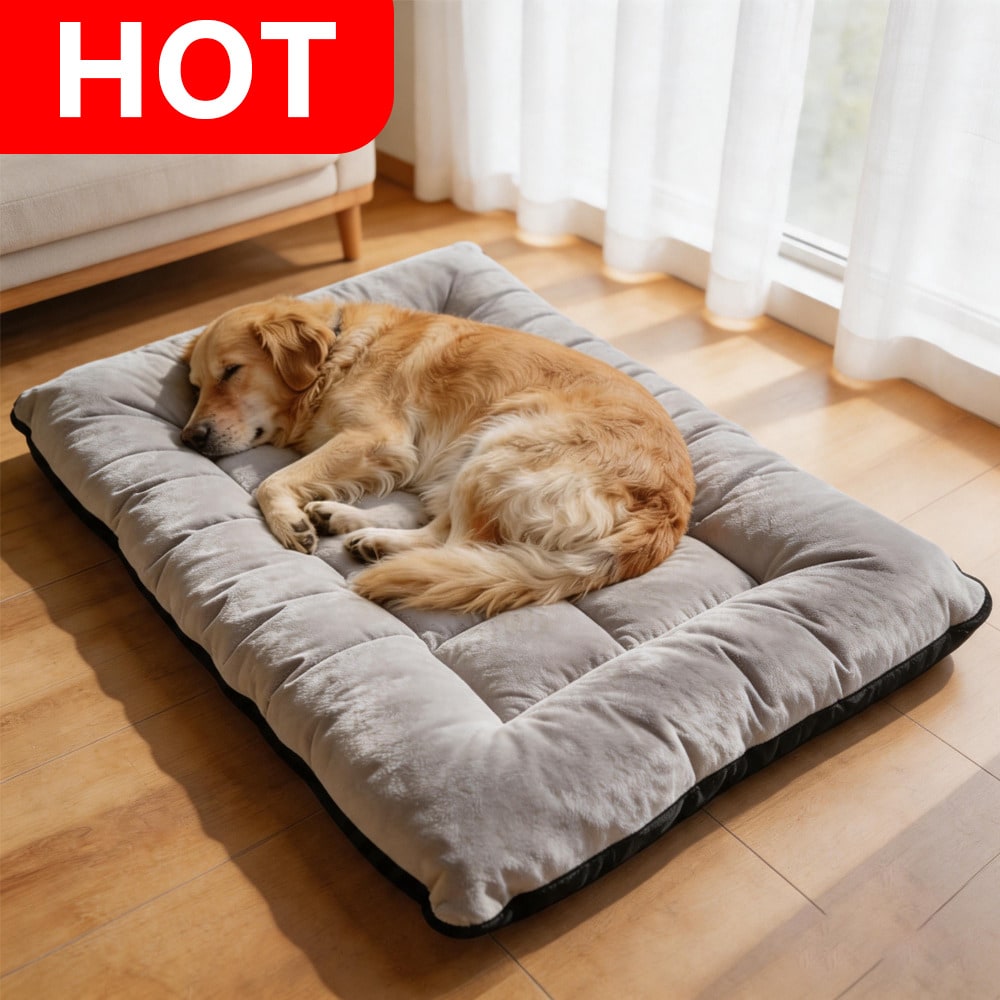 Black colorblock plaid flannel plush pet crate mat cushion with anti-slip bottom for dogs and cats
