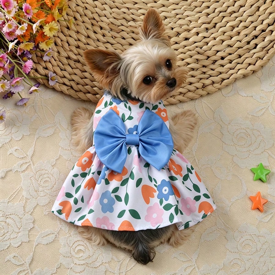 1pc Spring Pet Dog Princess Dress, Cute Kitten Dress, Dress With Bow And Lace Decoration, Suitable For Small And Medium Puppies, Poodle, Chihuahua