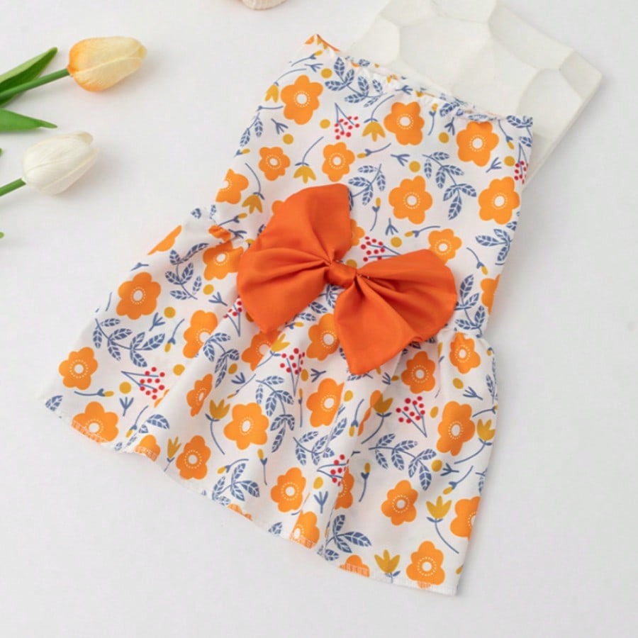 1pc Spring Pet Dog Princess Dress, Cute Kitten Dress, Dress With Bow And Lace Decoration, Suitable For Small And Medium Puppies, Poodle, Chihuahua