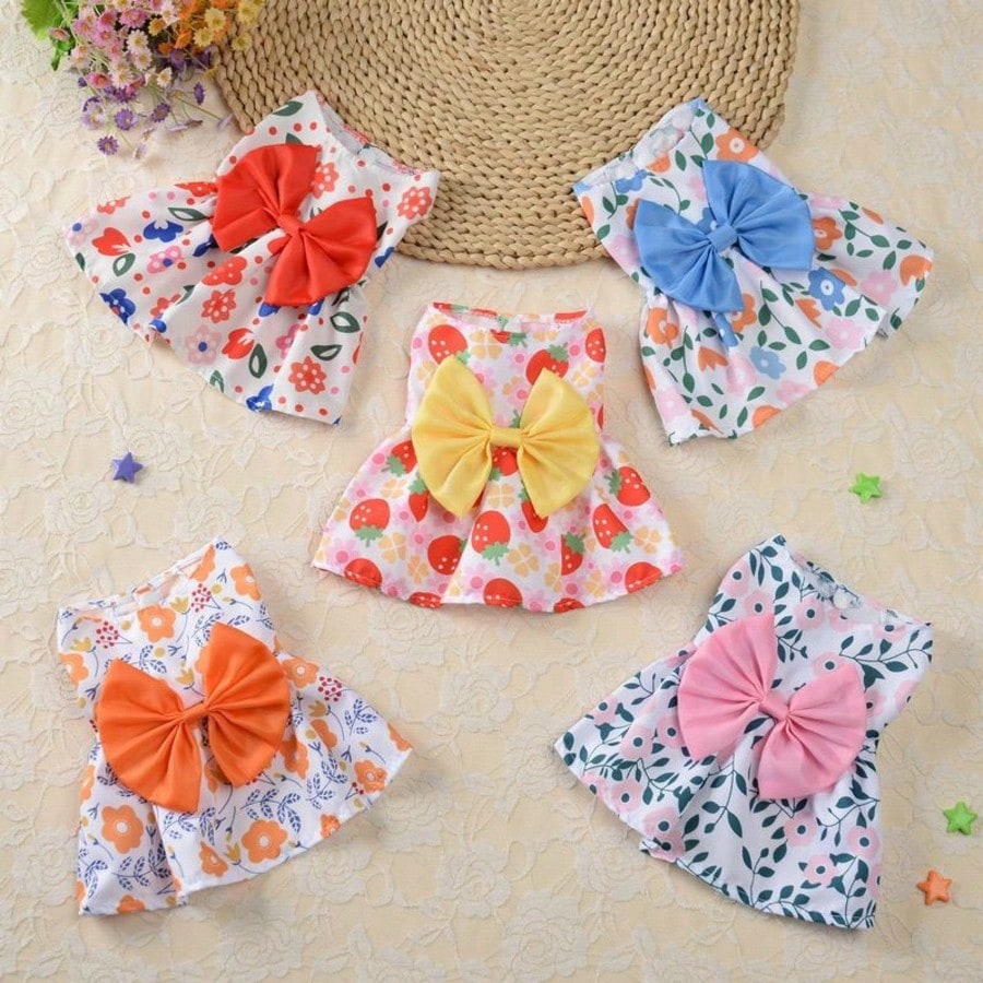 1pc Spring Pet Dog Princess Dress, Cute Kitten Dress, Dress With Bow And Lace Decoration, Suitable For Small And Medium Puppies, Poodle, Chihuahua
