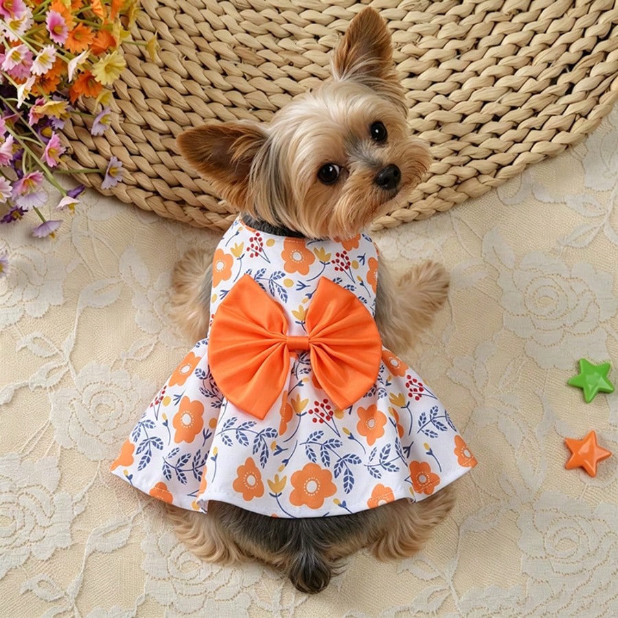 1pc Spring Pet Dog Princess Dress, Cute Kitten Dress, Dress With Bow And Lace Decoration, Suitable For Small And Medium Puppies, Poodle, Chihuahua