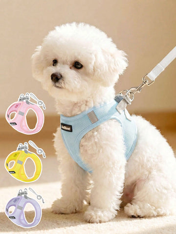 Colorblock reflective no-pull pet harness and 1.5m leash set for cats and small to medium dogs, featuring adjustable straps, breathable mesh, and anti-escape vest design.