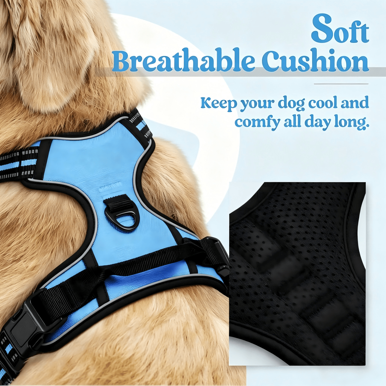 Reflective anti-pull dog harness and leash set with quick release buckle and comfortable thick handle for walking and training cats or dogs