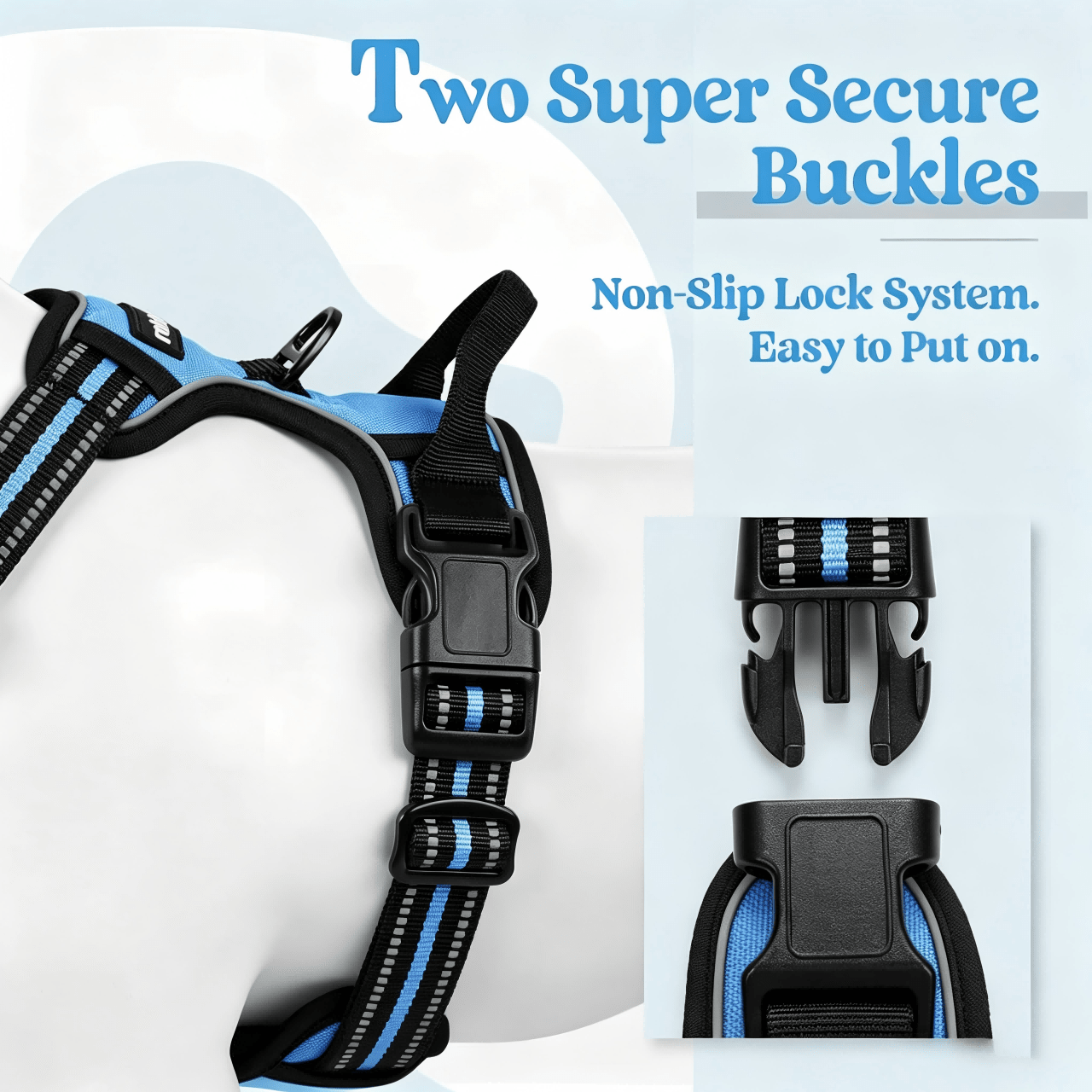 Reflective anti-pull dog harness and leash set with quick release buckle and comfortable thick handle for walking and training cats or dogs