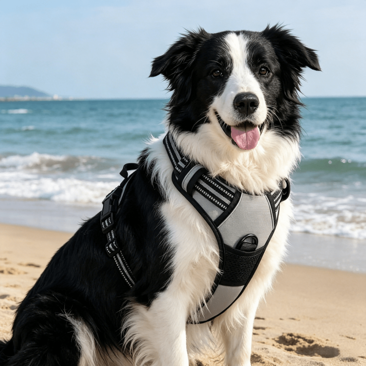 Reflective anti-pull dog harness and leash set with quick release buckle and comfortable thick handle for walking and training cats or dogs