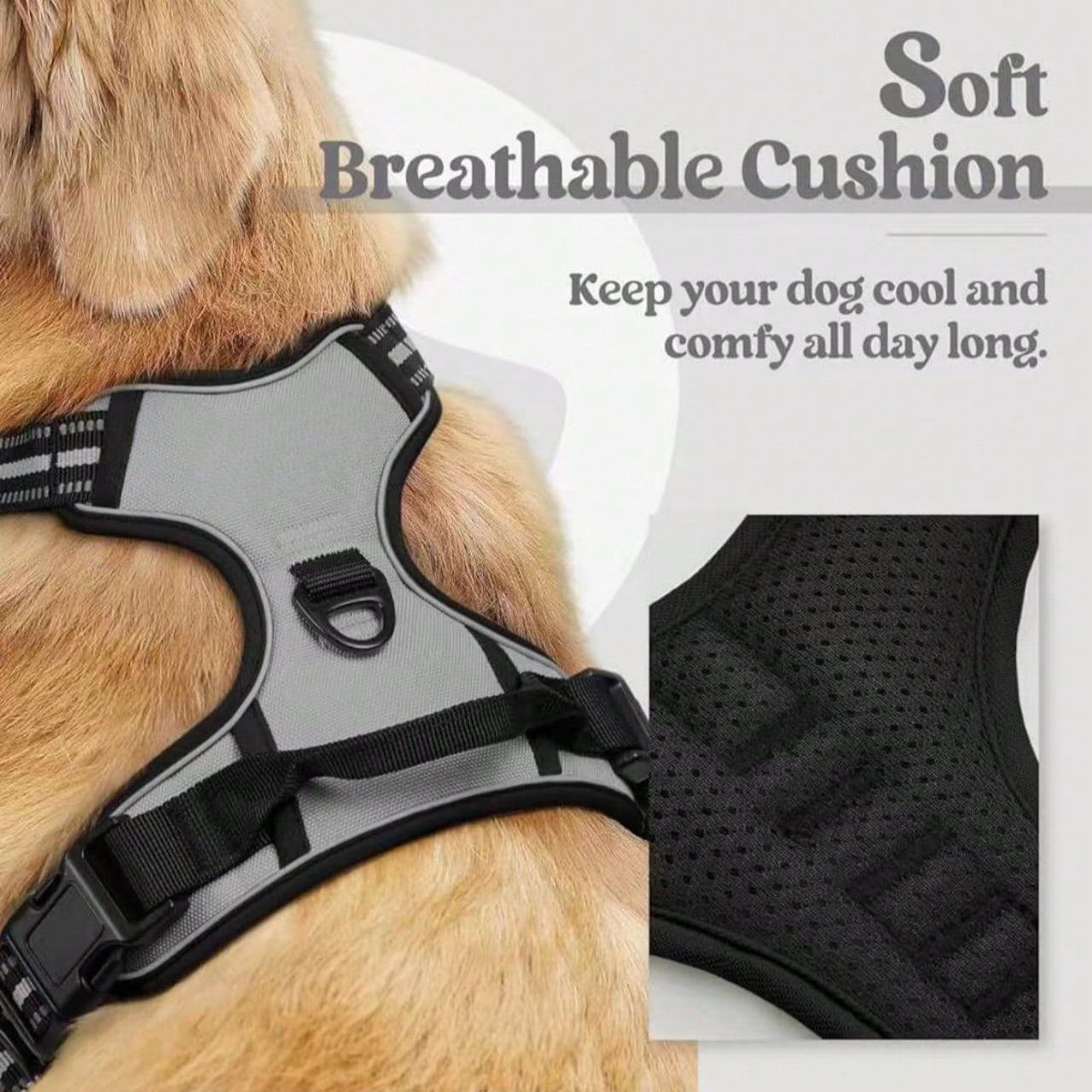 Reflective anti-pull dog harness and leash set with quick release buckle and comfortable thick handle for walking and training cats or dogs