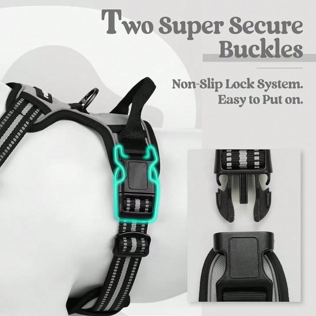 Reflective anti-pull dog harness and leash set with quick release buckle and comfortable thick handle for walking and training cats or dogs