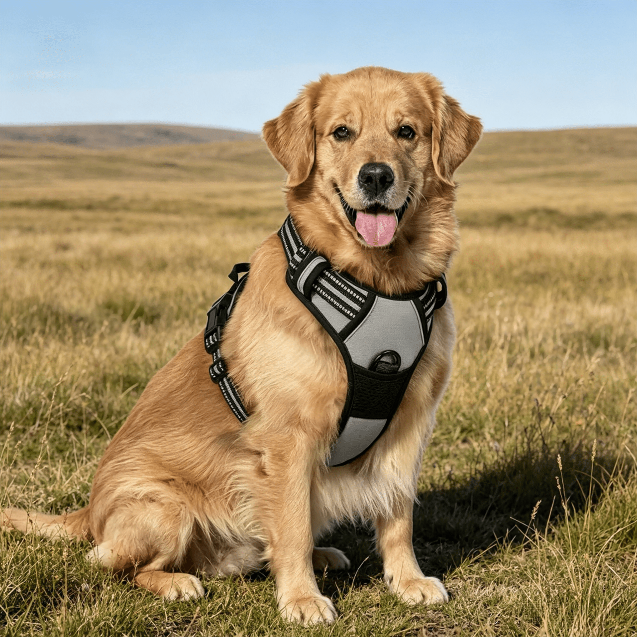 Reflective anti-pull dog harness and leash set with quick release buckle and comfortable thick handle for walking and training cats or dogs