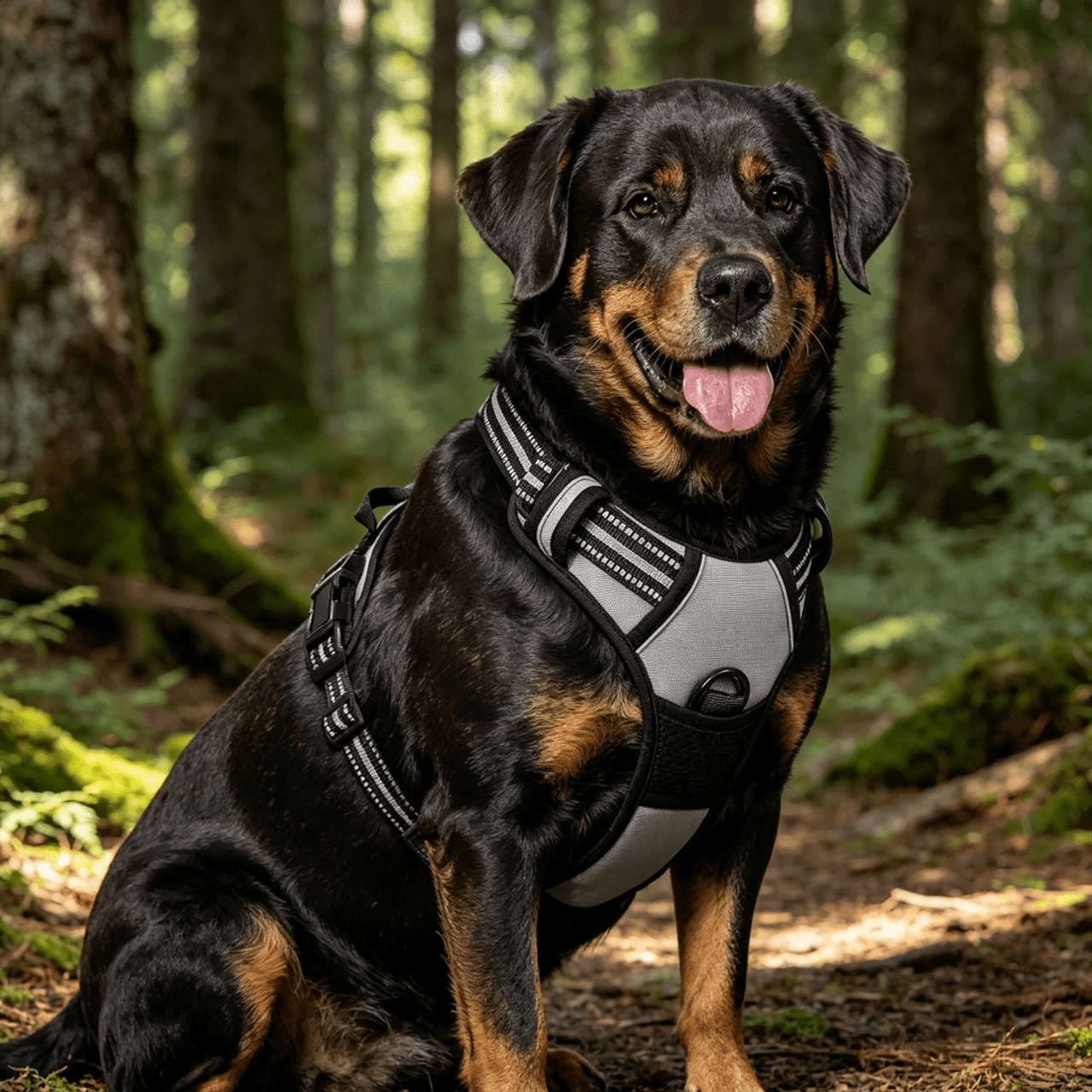 Reflective anti-pull dog harness and leash set with quick release buckle and comfortable thick handle for walking and training cats or dogs