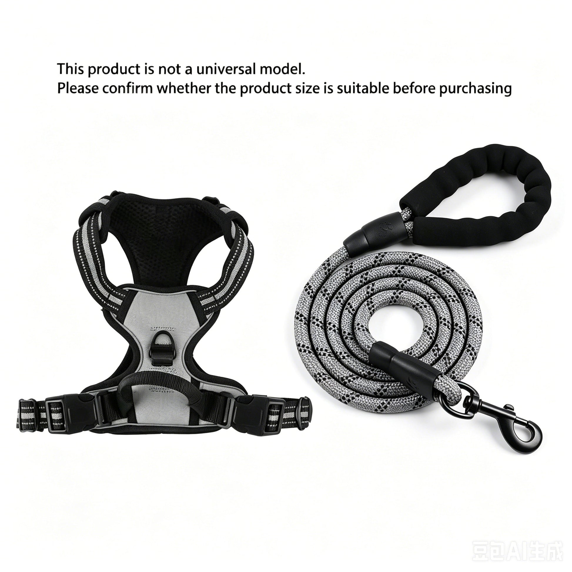 Reflective anti-pull dog harness and leash set with quick release buckle and comfortable thick handle for walking and training cats or dogs